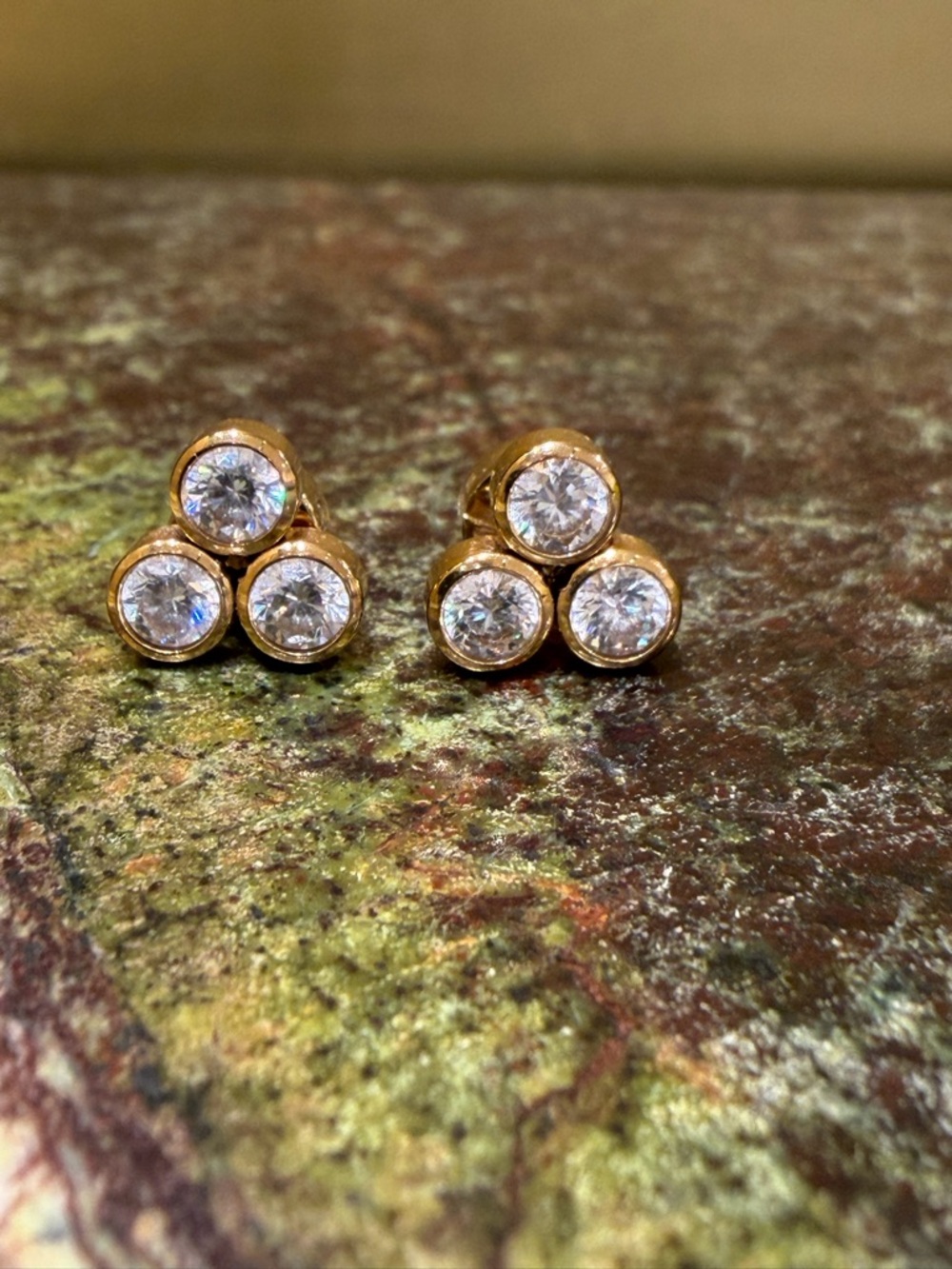 Michael Kors Gold Triple-Circle Stud Earrings - Clear Stones